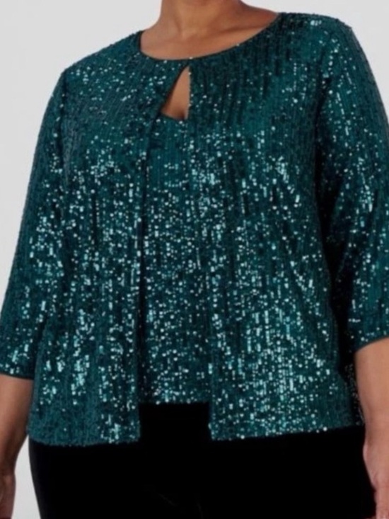 Alex Evenings Tops - Alex Evenings Women's Plus Size Sequin Twinset Green One Piece size 3X